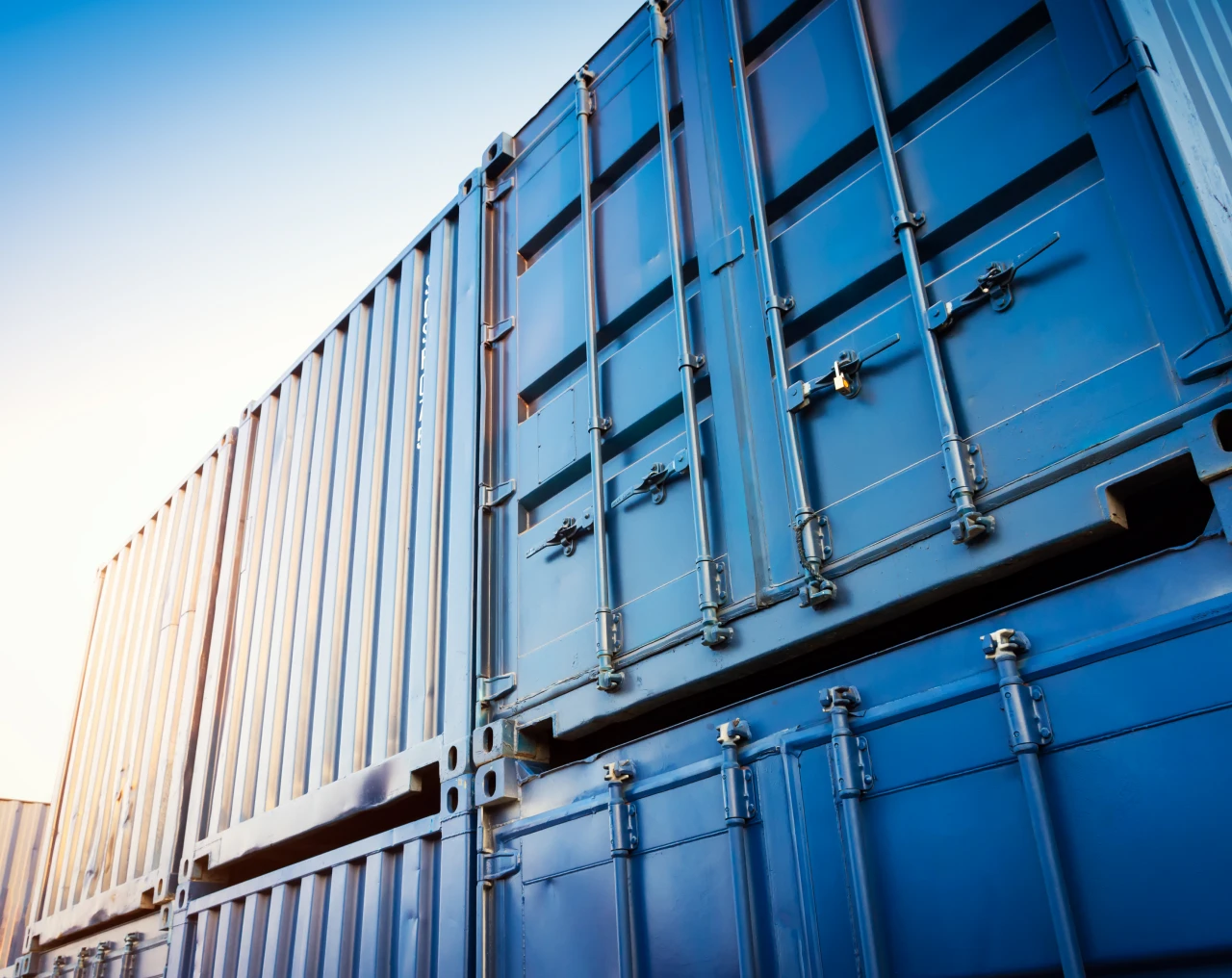 Industrial shipping containers in sunlight